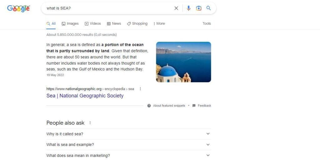 Google search response - what is SEA?