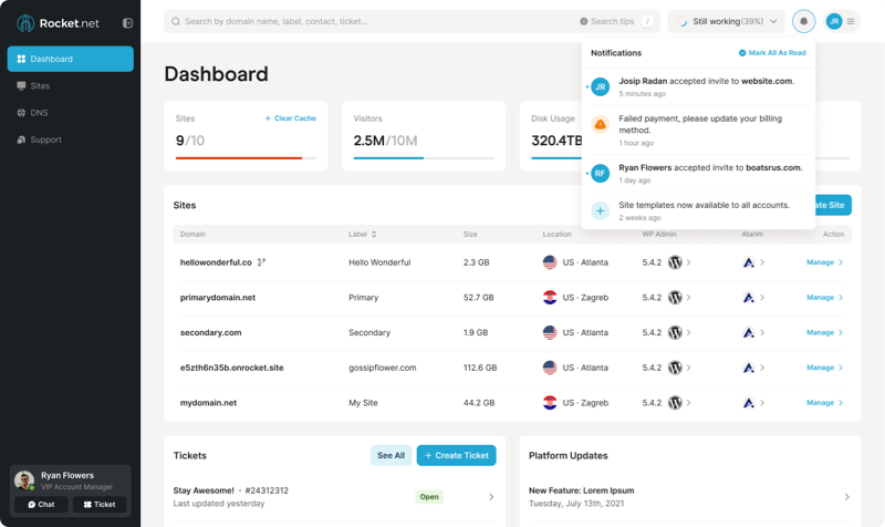 Rocket.net customer portal